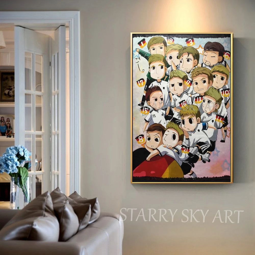 Artist Pure Hand-painted Cartoon Portrait German Football Team Oil Painting on Canvas Handmade Man Player | Дом и сад