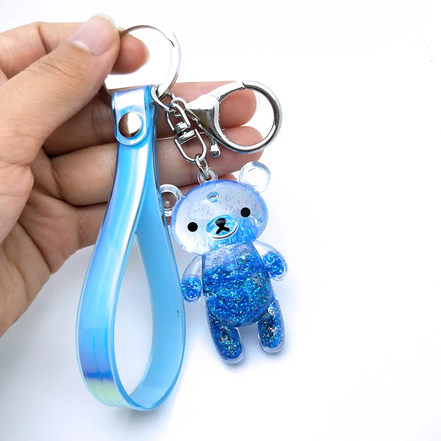 Blue bear Жидкий брелок Блестящий медведь зыбучий песок брелок акриловый брелок Подвеска на рюкзак для пары для женщин и мужчин брелок лучшему другу подарок - Цвет: Blue bear