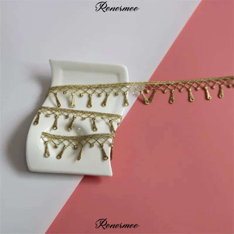 2 ярда новые королевские золотые каплевидные с вышивкой кружевной отделкой для