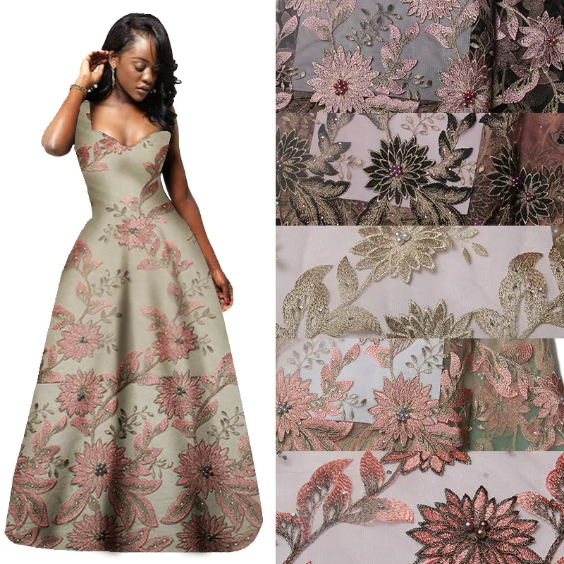 Французская кружевная ткань с бисером и камнями 2017 Высокое качество африканская