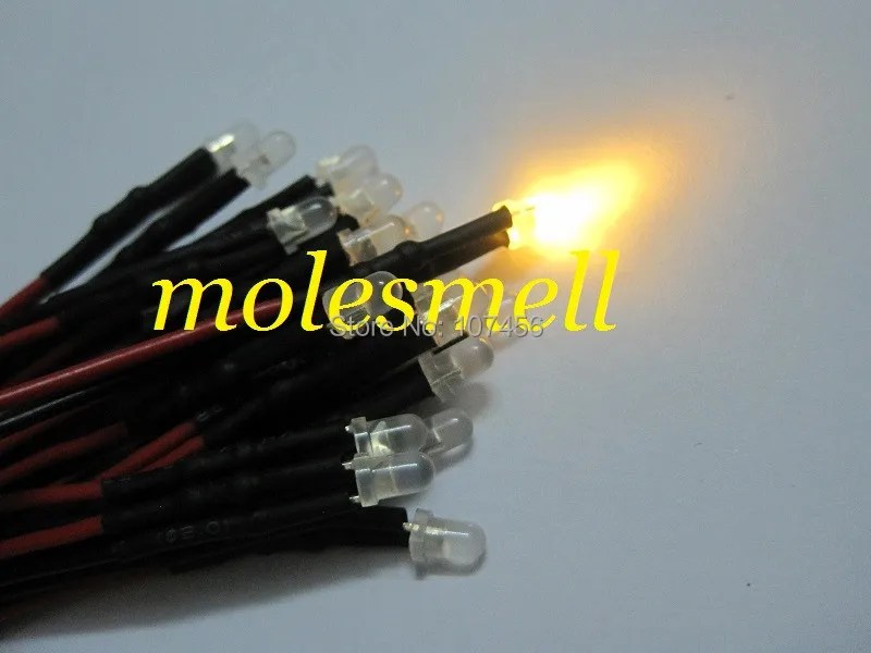 500pcs 3mm 24v diffused warm white 24V DC milky white lens 20cm Pre-Wired LED Light DIY free shipping