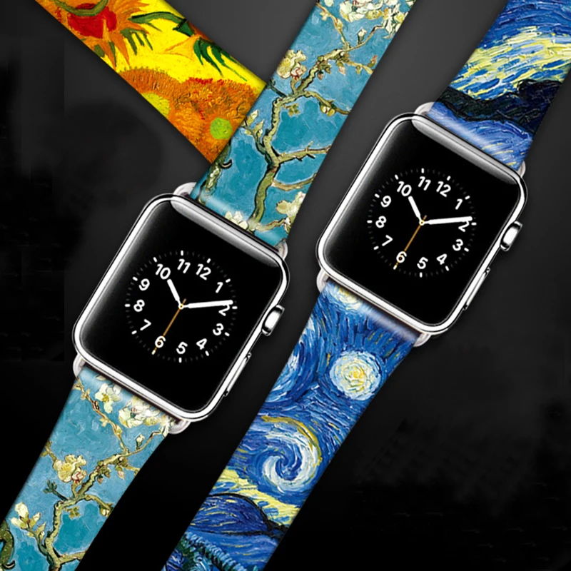 Кожаный ремешок с принтом в стиле хип-хоп для iwatch, ремешок серии 3, 2, 1, цветочный дизайн, наручные часы, браслет для Apple Watch, 42 мм, 38 мм