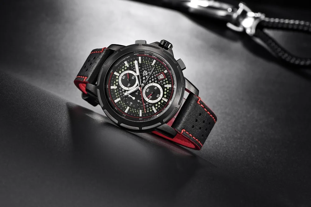 PAGANI Дизайн Seiko VK67 Movt спортивные военные кварцевые часы кожаные светящиеся мужские часы модные Хронограф Авто наручные часы с отметкой даты