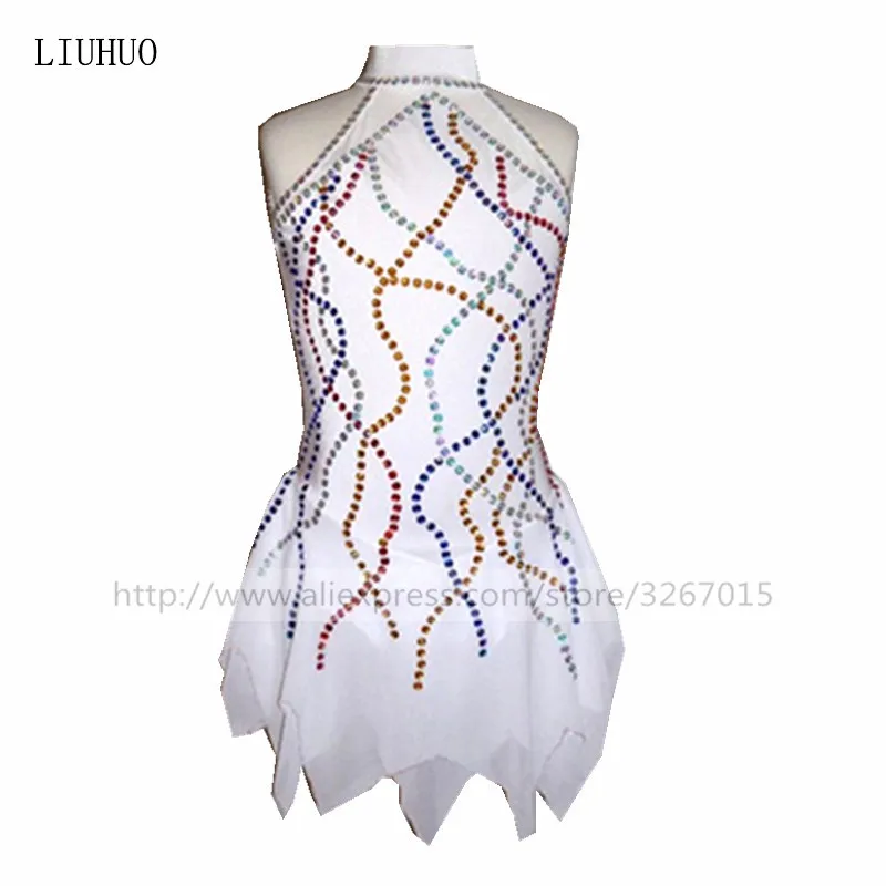 

LIUHUO Customize Women Girl Adult Performance Gymnastics Competition Leotard Costumes Ice Figure Skating Dress White Sleeveless