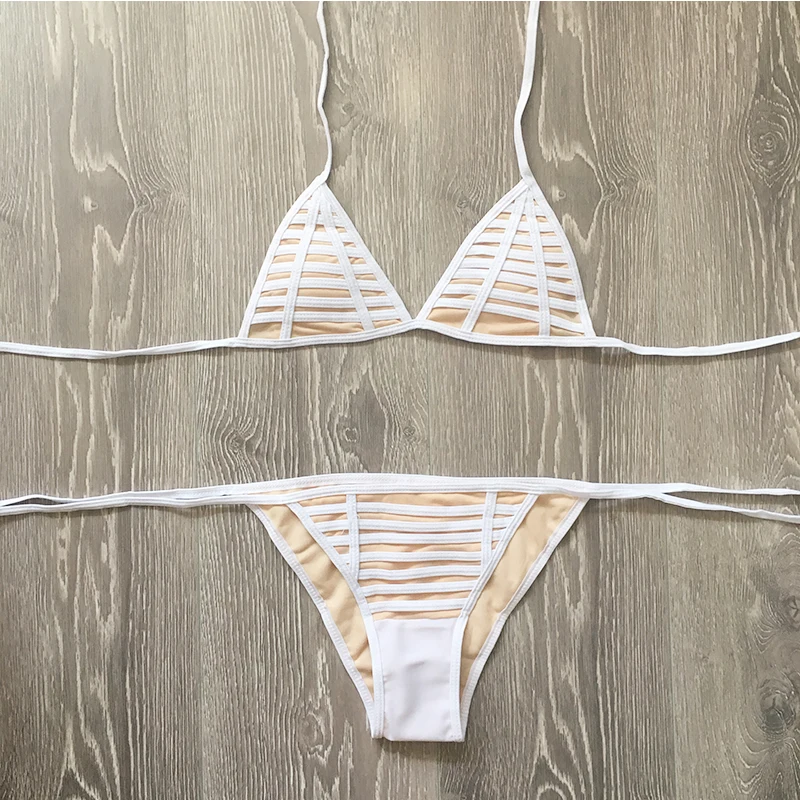Бикини Женщины Плавание Установить Сплошной Цвет Бюстгальтера Полосатый Брюк