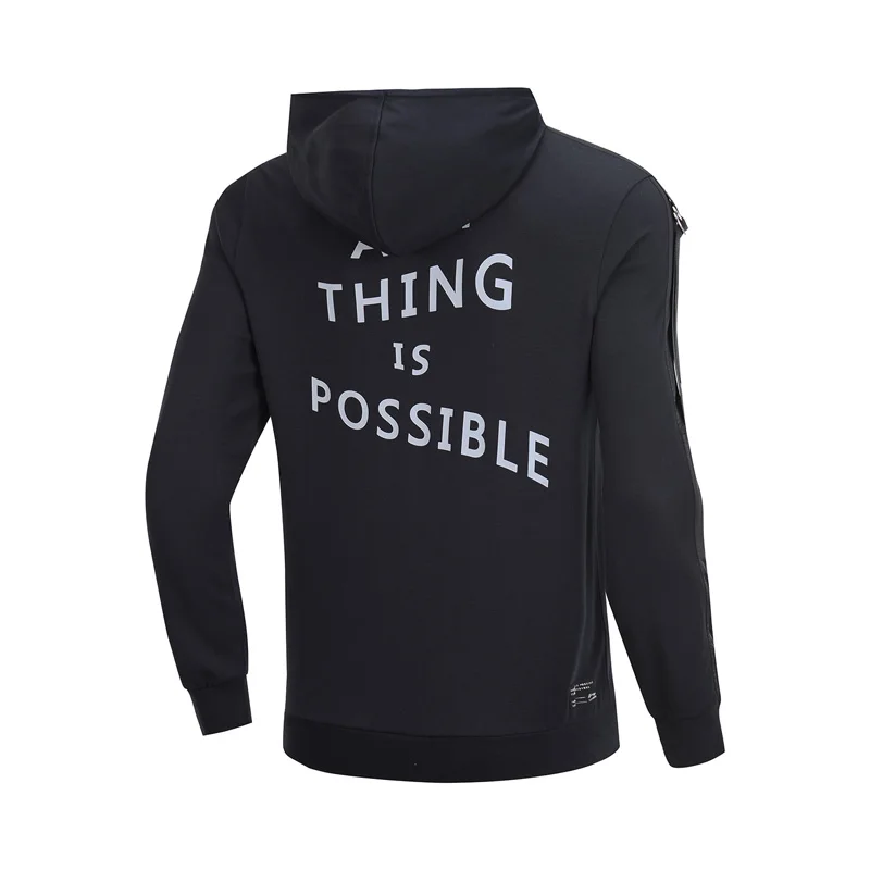 Li Ning Мужская трендовая толстовка с капюшоном принтом хлопок полиэстер спандекс