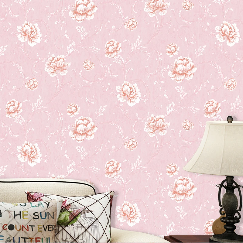 

wellyu обои wallpapers Preserved Flocking Pastry Countryside Floral Non-wovens Wallpaper Warm Baby Girl Room Bedroom Wallpaper