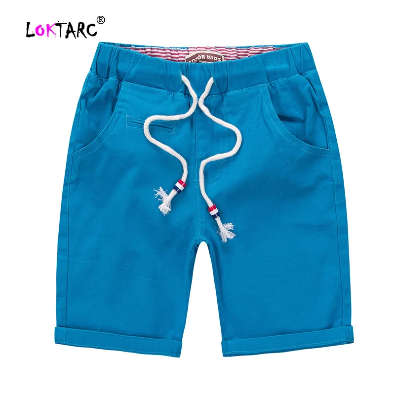 Sky Blue LOKTARC/Детские Короткие штаны с эластичной резинкой на талии прямые шорты для мальчиков Drawstring Твердые хлопковые шорты в стиле кэжуал летняя одежда - Цвет: Sky Blue