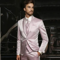 shiny pink satin mens suits 3pieces custom tuxedos for party prom italian stylish wedding mens suits jacketpantsvesttie