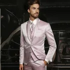 Блестящие Розовые атласные мужские костюмы, 3 предмета, Смокинги на заказ для вечеринки, выпускного вечера, итальянские стильные свадебные Мужские костюмы (пиджак + брюки + жилет + галстук)