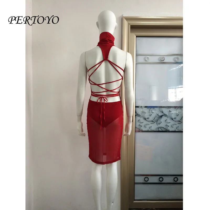 PERTOYO Летний стиль сексуальное перспективное Сетчатое платье для женщин цельное