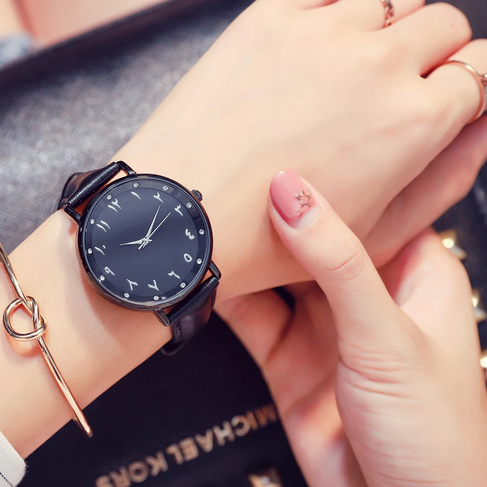 Часы женские Reloj Hombre Numeros arabe. Ремешок для часов из натуральной кожи. Японские кварцевые часы