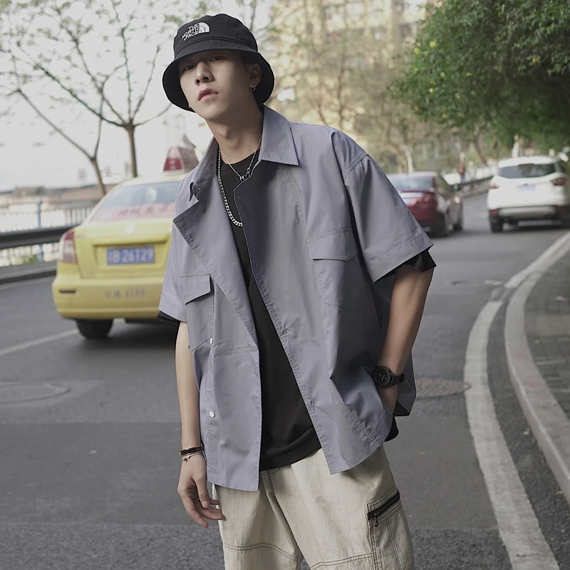 2019 мужские рубашки с коротким рукавом летняя модная повседневная одежда мужская