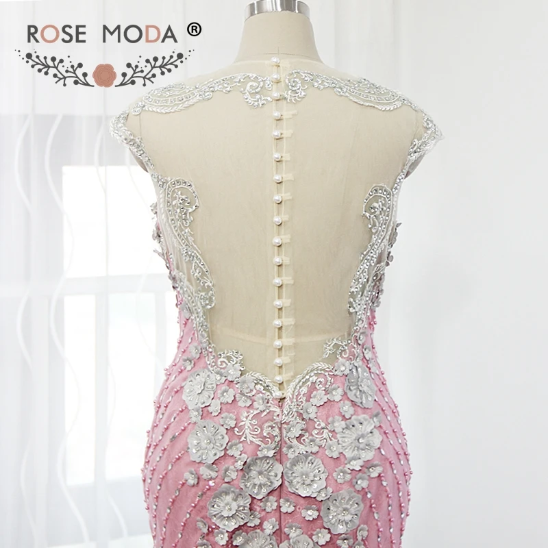 Роза Moda розовое кружевное вечернее платье, расшитое кристаллами вечерние платья с 3D цветы официальная Вечеринка платье