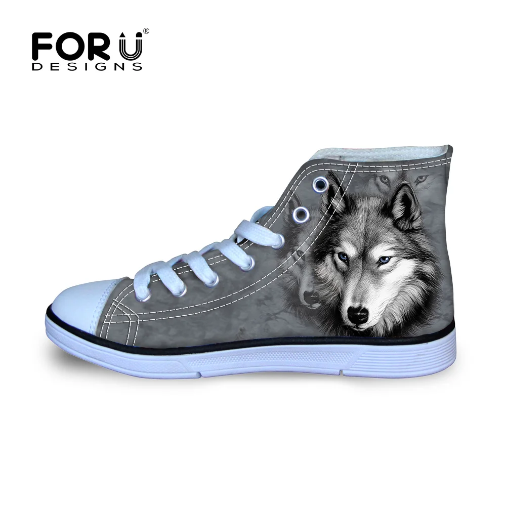 Женские высокие холщовые туфли FORUDESIGNS с 3D изображением белого волка повседневная