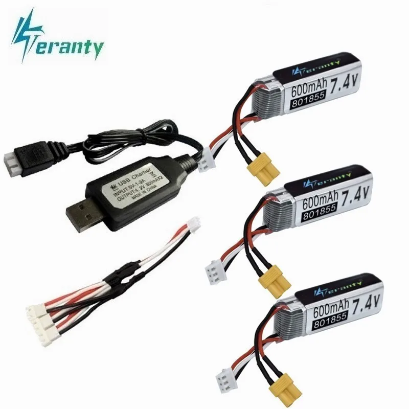 

600mAh 7.4V Lipo Battery With 7.4v USB Charger For XK K130 RC Helicopter Spare Parts Accessories 2s Battery 7.4v Drone battery