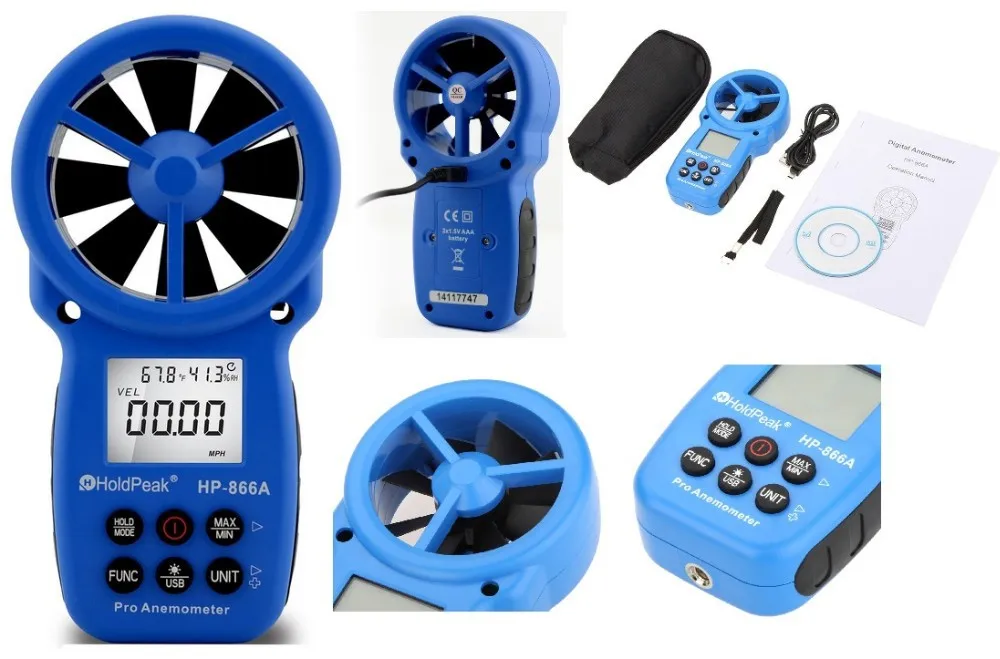 Анемометр holdpeak HP-866A Портативный USB анемометр ветер Скорость метр Logger Air и