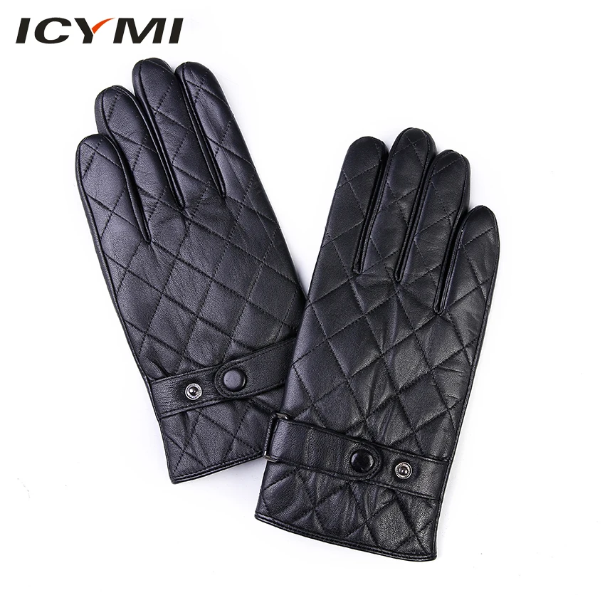 

ICYMI Genuine Leather Gloves for Men Rhombus Genuine Sheepskin Touch-sensitive Gloves Velvet Lining Gloves for Smartphone