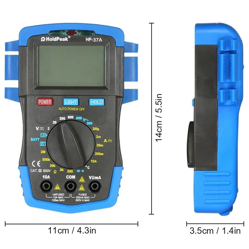 HoldPeak HP-37A цифровой мультиметр Подсветка DC/AC напряжение измеритель тока сопротивление температура батарея Диод Непрерывность тестер