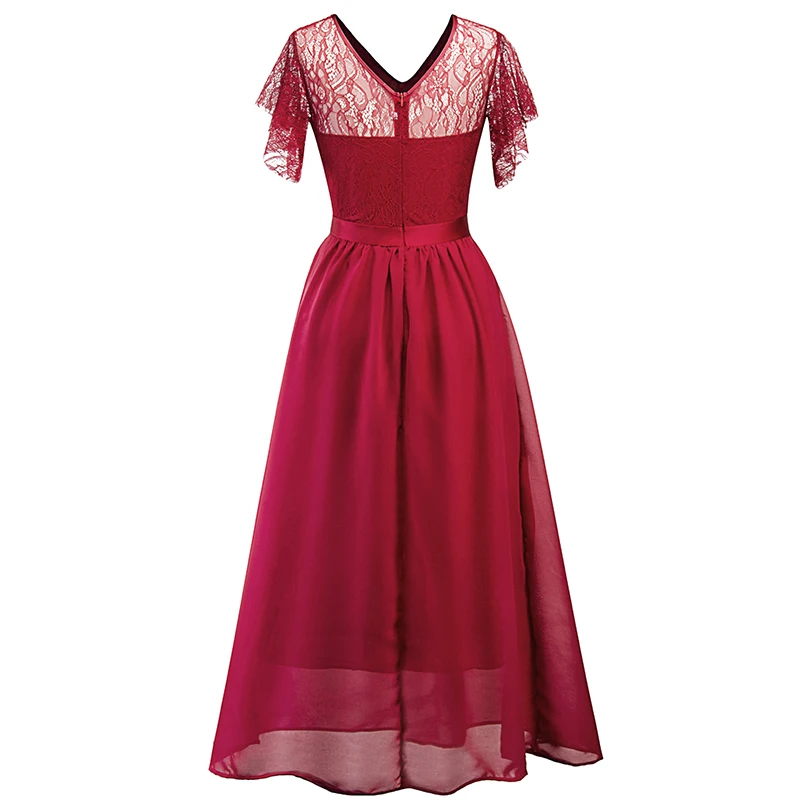 Для женщин элегантный кружевной топ v образным вырезом шифон вечернее платье Винтаж короткий рукав длиной - Фото №1