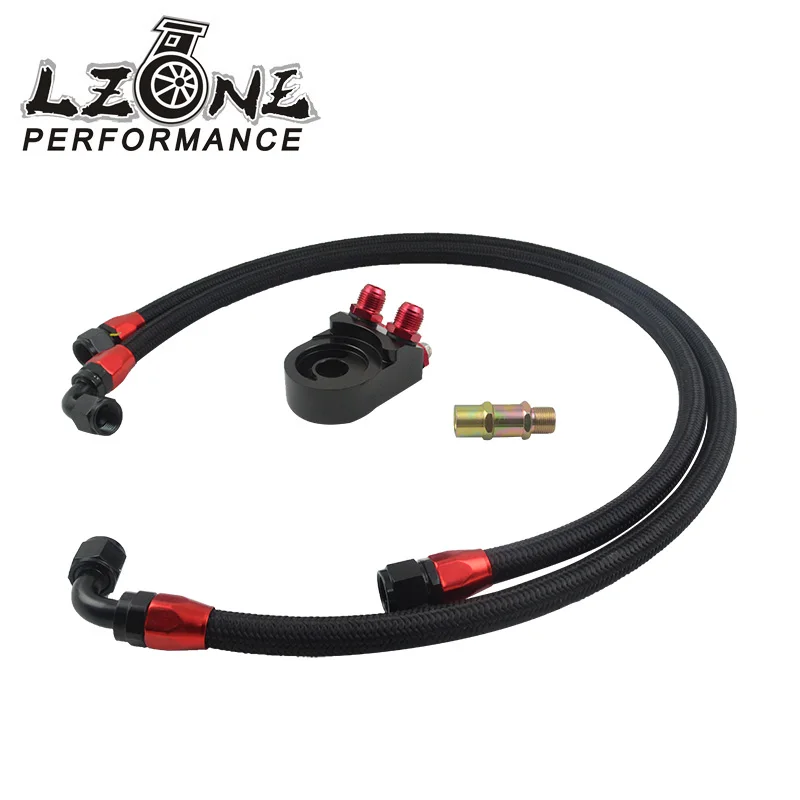

LZONE - Universal AN10 oil filter sandwich adapter Plate Adapter Black+2PCS BRAIDED HOSE LINE BLACK JR6723BK+KIT2BK