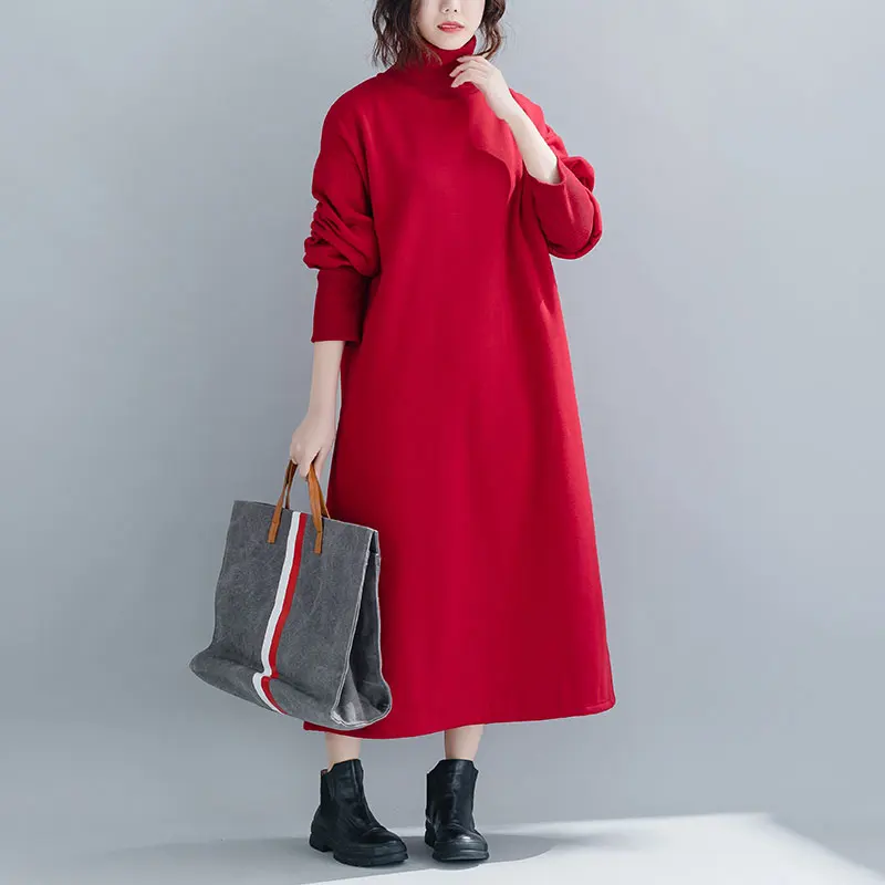 Oladivi Plus Size Women Velvet Hoodies& Sweatshirt Ladies Turtleneck Warm Coat Female Winter Long Top Tunic Vestidios Red Black