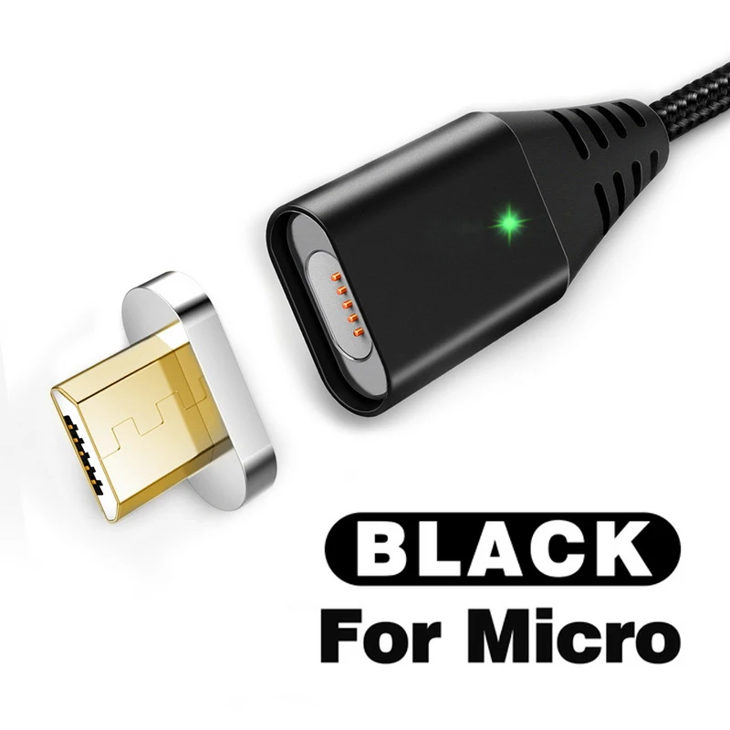 Магнитный кабель для быстрой зарядки для iPhone XS, samsung, Quick Charge 3,0, GETIHU, а, Micro usb, type-C, Магнитный зарядный шнур для телефона - Цвет: For Micro USB Black