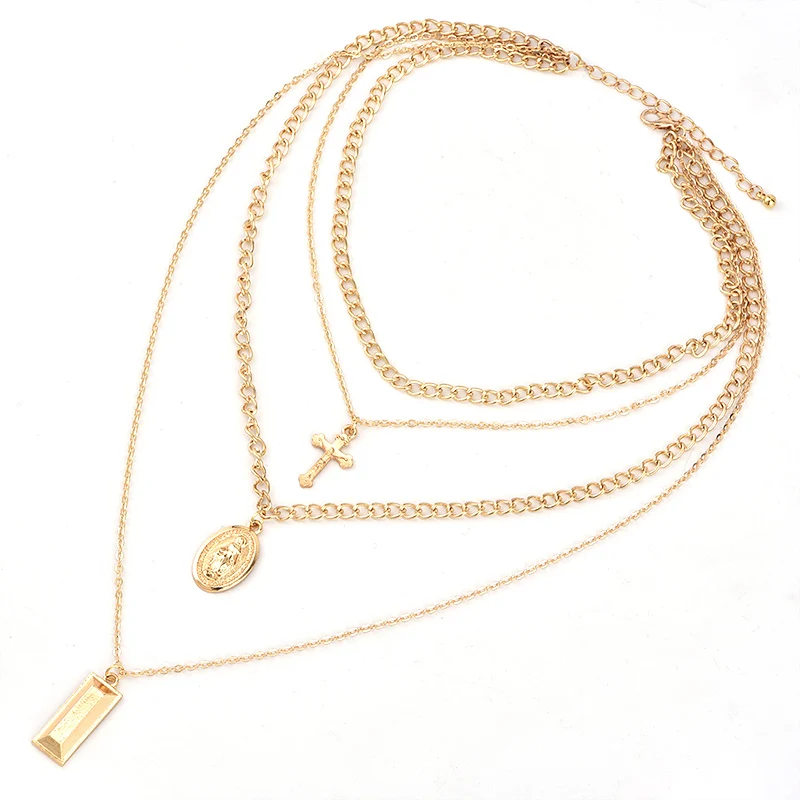Набор женских ожерелий 4 шт./компл. цепочка с квадратным кулоном в виде креста