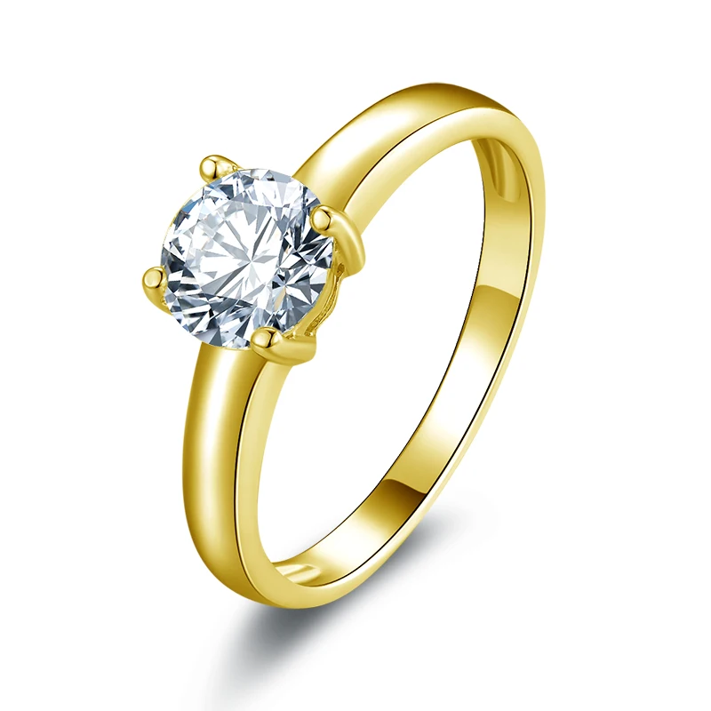 QYI Luxury 14k 585 Gold Yellow Fine Jewelry 1 Carat Round Moissanite Wedding Engagement Rings