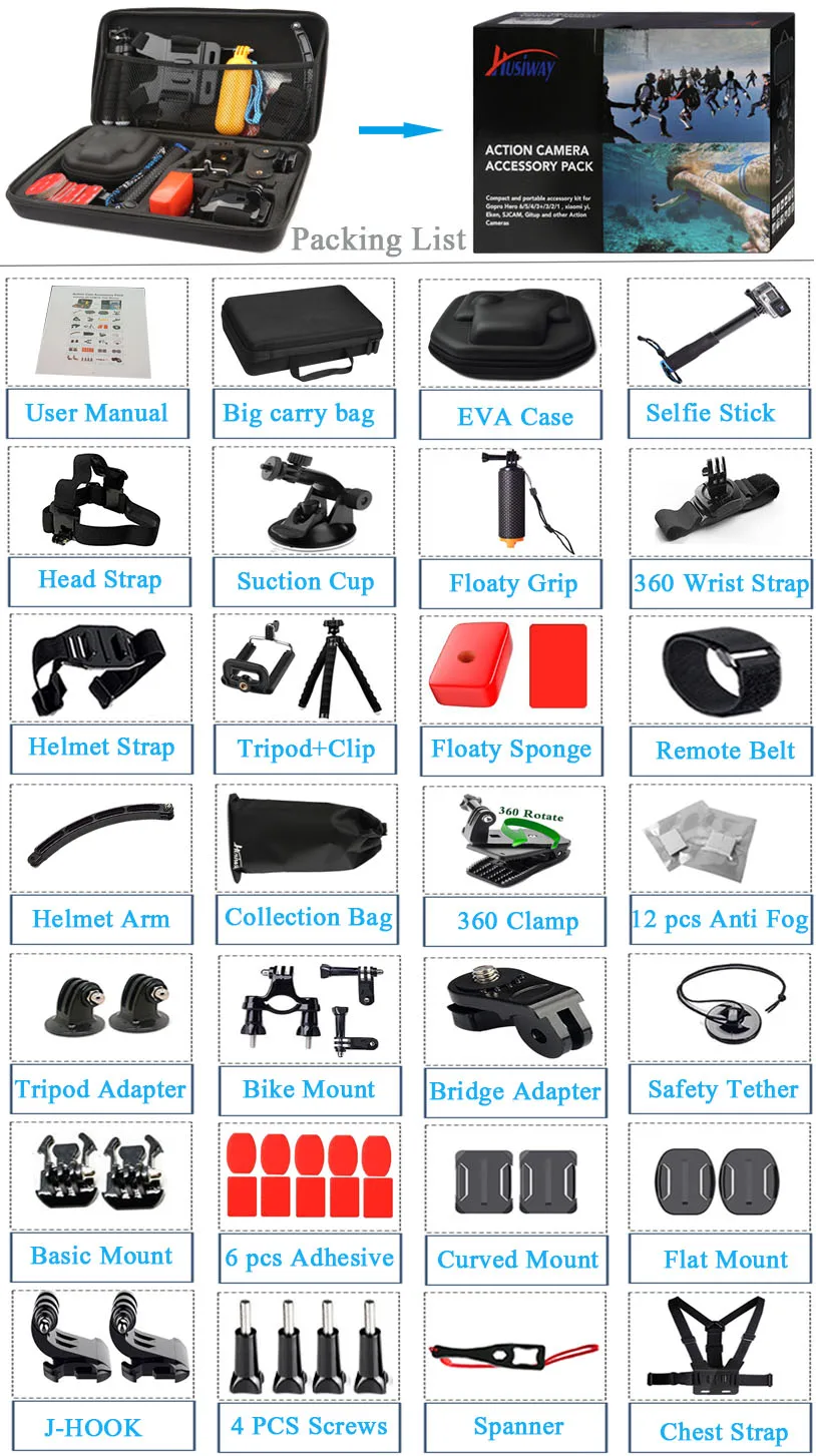 Аксессуары husiway kit для Gopro Hero 5 Session 6 Black Xiaomi Yi 4 K EVA чехол экшн-камеры 13P | Электроника