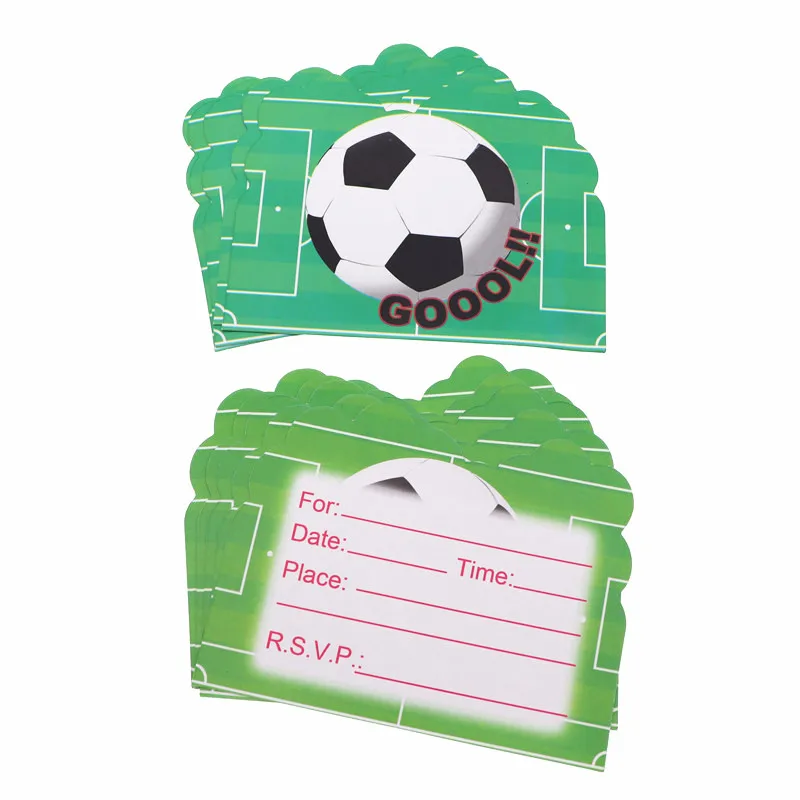 invitation card10pcs Футбол тема Мультфильм партия набор Servies чаша-контейнер тарелка соломенная коробка для поздравительных открыток удар ребенок душ вечерние украшения - Цвет: invitation card10pcs