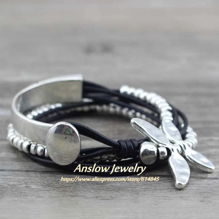 Anslow Лидер продаж Новинка Скидка модные ювелирные изделия Drongfly Wire wrap кожаные браслеты распродажа Прямая поставка подарок LOW0585LB