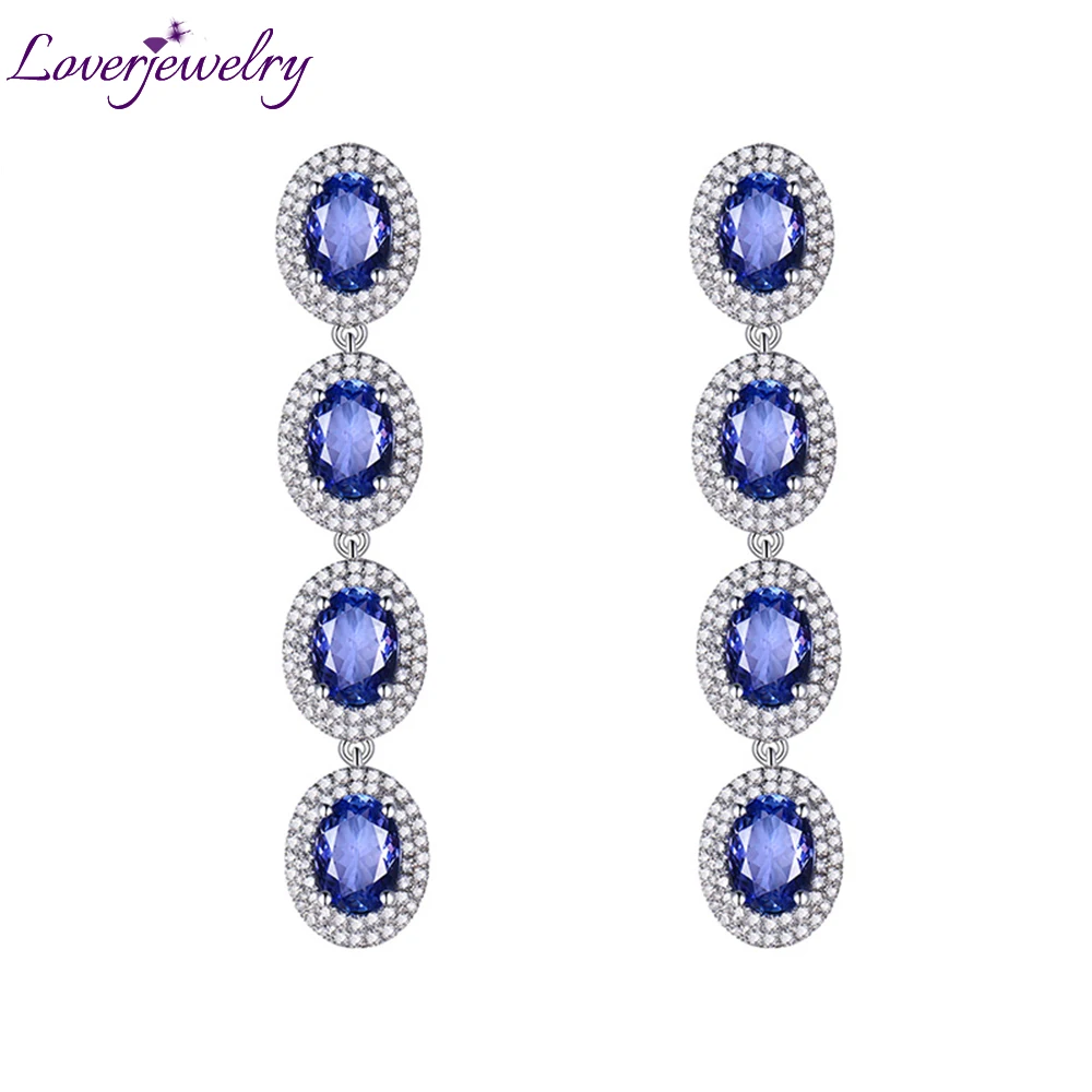 

LOVERJEWELRY Vintage Oval 5x7mm Solid 14kt White Gold Diamond Tanzanite Earrings Super Beauty Lady Drop Tanzanite Earrings ER002