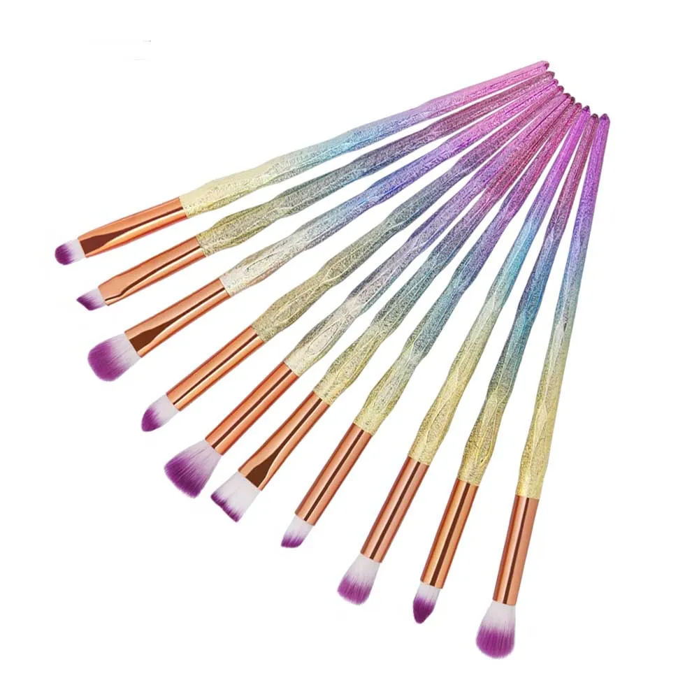 10PCS Colorful SALIYOO 10 шт., набор кистей для макияжа с бриллиантами, тени для век, подводка для глаз, кисть для растушевки лица, косметический инструмент+ розовый чехол-сумочка - Handle Color: 10PCS Colorful