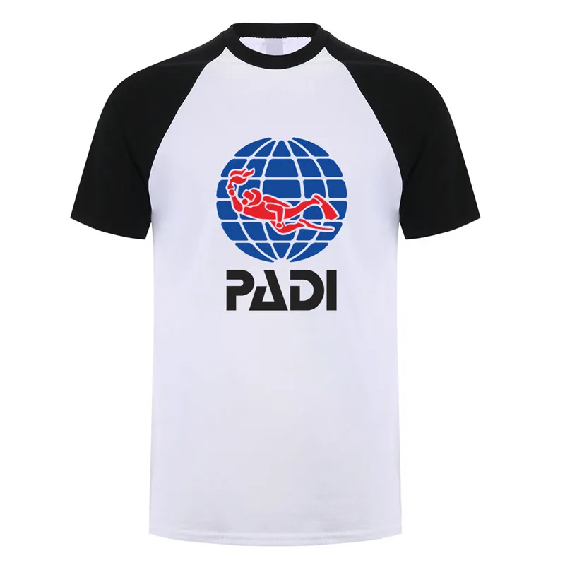 White black Sleeve PADI/футболка; летняя хлопковая футболка с короткими рукавами и надписью «scuba driver padi»; Мужская футболка; футболки; LH-084 - Цвет: White black Sleeve