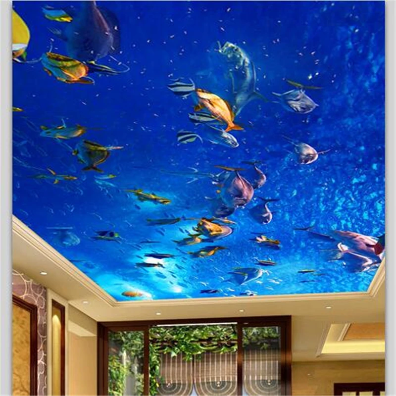 wellyu Customized Large Wallpaper 3d Aesthetic Underwater World Tropical Fish Living Room Bedroom Ceiling Zenith wallpaper | Обустройство