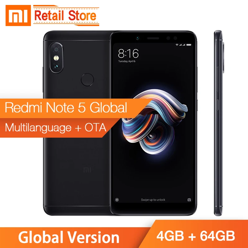 Смартфон Xiaomi Redmi Note 5 4 Гб + 64 ГБ Восьмиядерный процессор Snapdragon глобальная версия