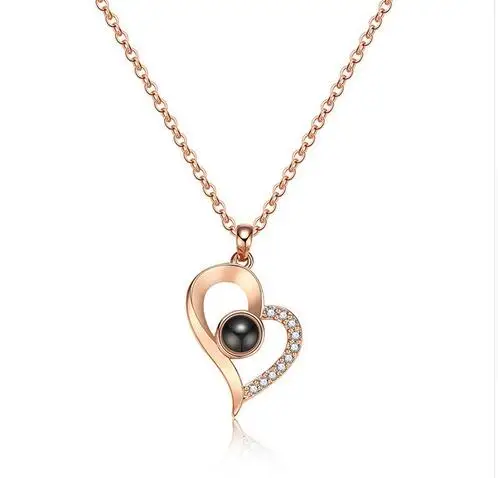 9 Dropshipping Rose Gold&Silver 100 languages I love you Projection Pendant Necklace Letter Love Memory Wedding Necklace - Окраска металла: 9