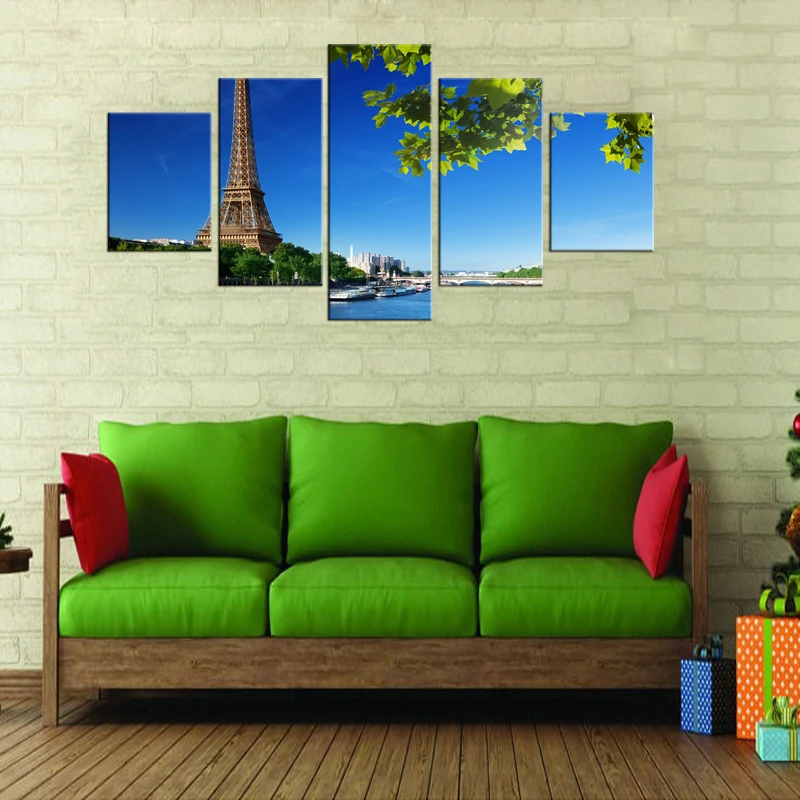Картина на холсте с изображением Эйфелевой башни солнечного света 5 шт. | Дом и сад