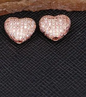10 шт. ZYZ183-9595 микро Pave CZ бусины в форме сердца для спейсеры для украшений разъем Бусины Подходит браслет ожерелье DIY бусины - Цвет: rose gold color