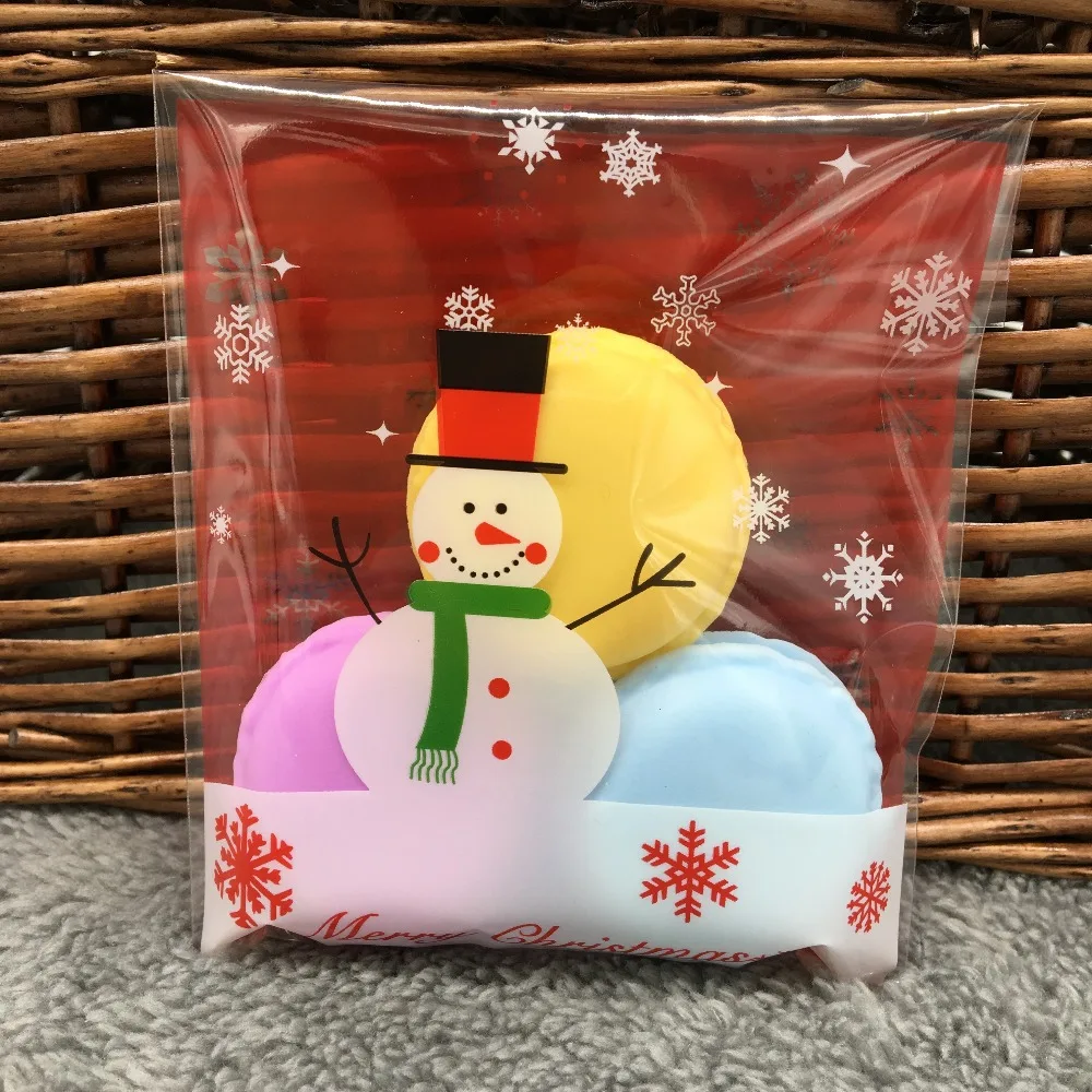 

50pcs 10x11cm Christmas Design Snowman Red Slef-adhesive Biscuit Cookie bag