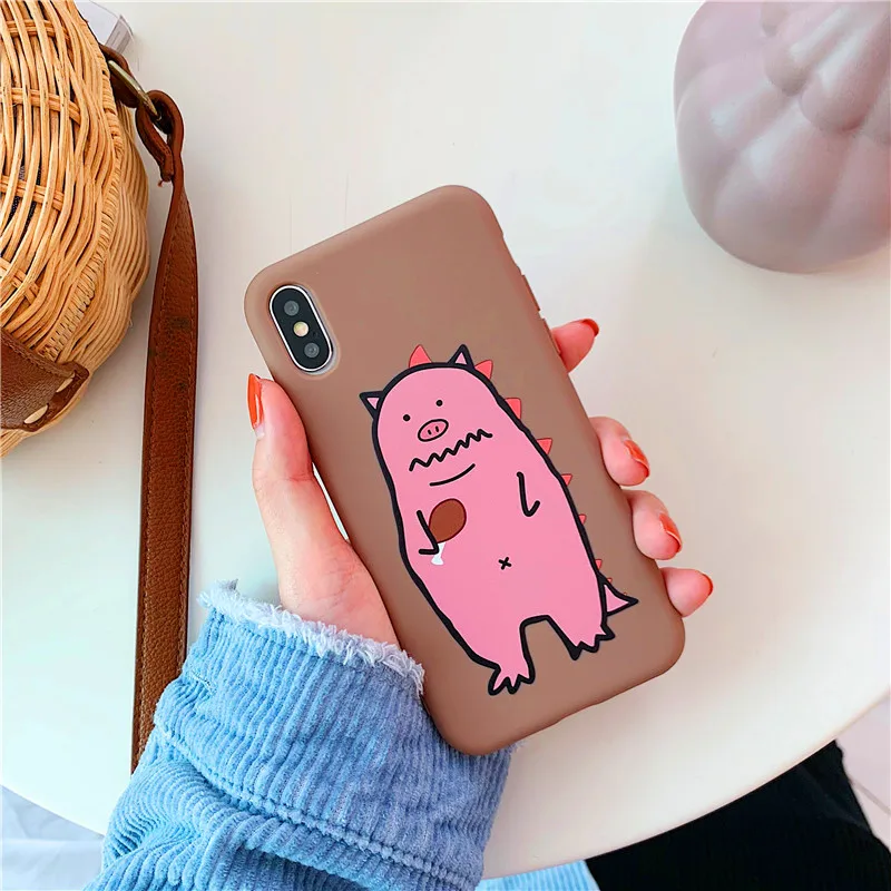 Funny pink dinosaur Pig Pattern Phone Case For iphone X XR XS Max 6 S 7 8 plus Soft Cover Couple Cases Colorful Capa |