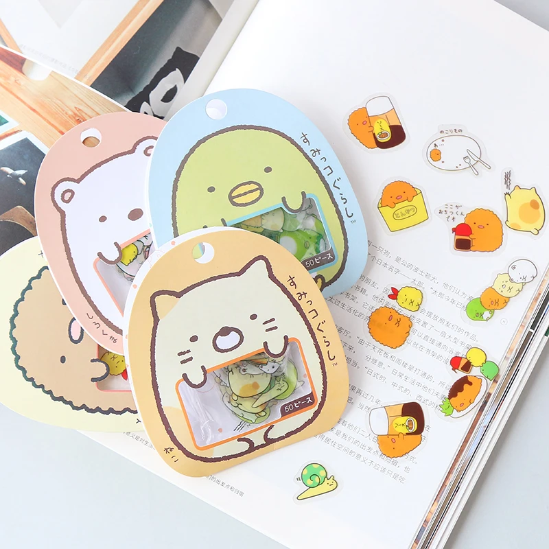 50 шт./упак. Kawaii Стикеры s DIY стильная футболка с изображением персонажей видеоигр ПВХ Стикеры s, с милым рисунком кота наклейка с медведем для украшение для дневника