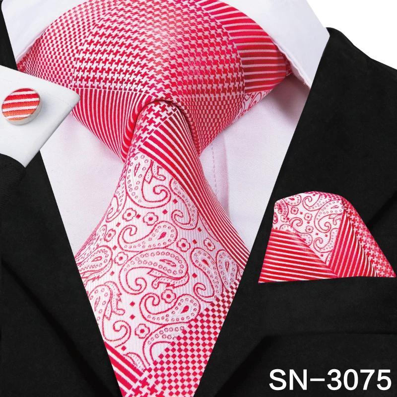 SN-3075 Hi-Tie Мужские галстуки высокое качество Шелковый тканый коричневый цветочный галстук набор носовой платок запонки Набор Бизнес Свадебные шейные Галстуки SN-3063 - Цвет: SN-3075