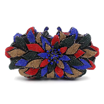 Женский металлический клатч с золотым цветком отверстиями кристаллами для