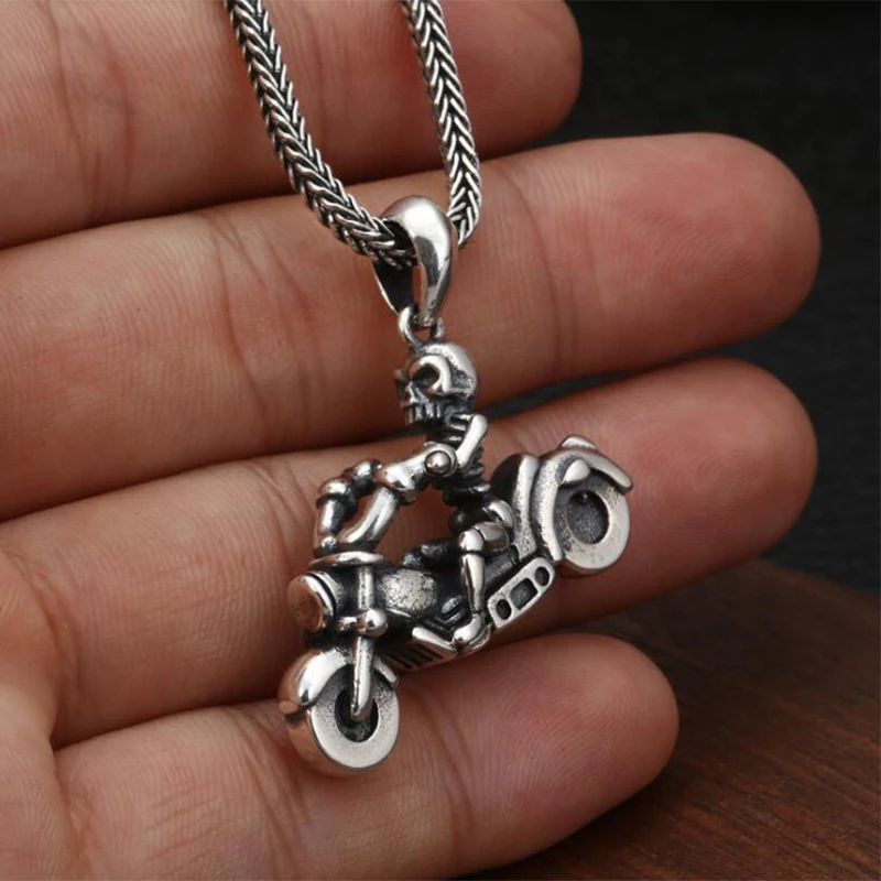 2019 Hiphop Punk Skull Motorcycle Pendant 100% 925 Sterling Silver Men Women Necklace Jewelry making sieraden maken P32 | Украшения и