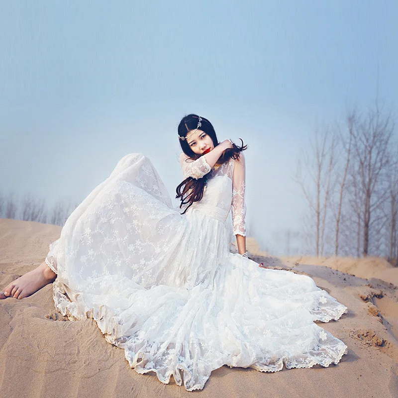 2019 весеннее модное винтажное кружевное платье в стиле девушки Мори тонкое белое