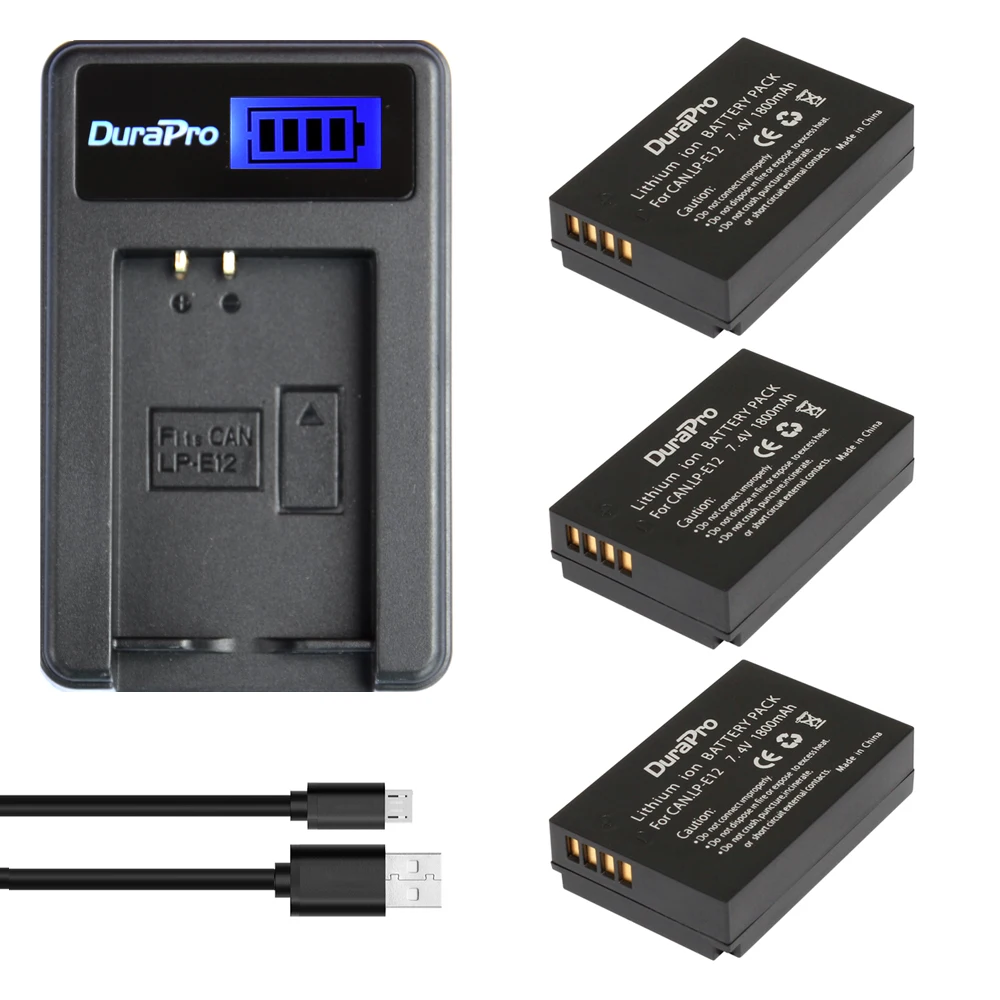 DuraPro 3 шт. 1800 мАч LP-E12 LP E12 LPE12 батарея + ЖК USB зарядное устройство для Canon EOS M M2 100D Rebel SL1