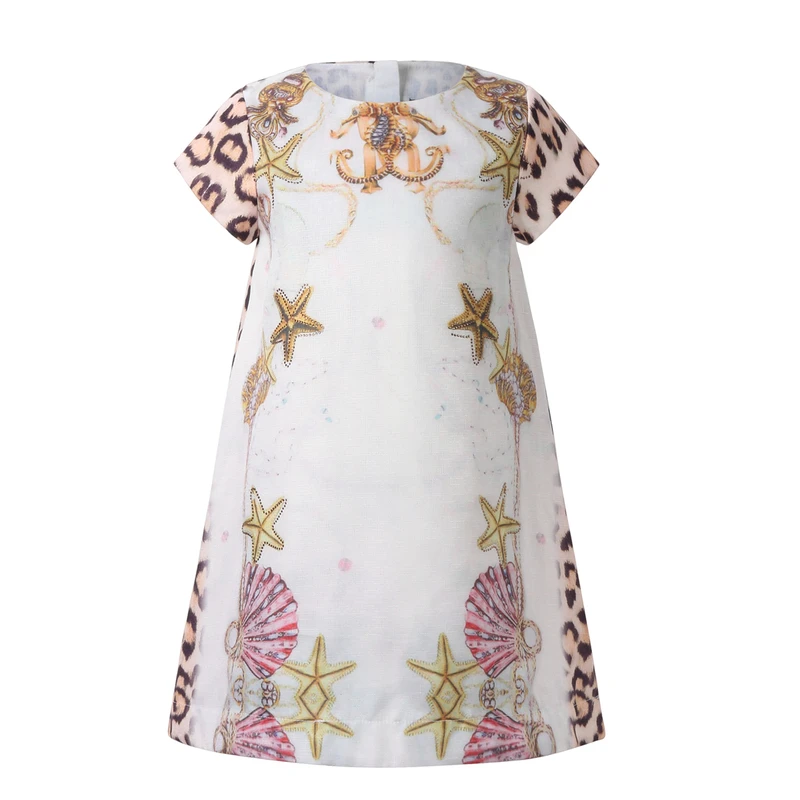 2019 New Kids Dresses For Girls Leopard Starfish A-line Cotton Top Fashion Toddler Summer Girl Clothing Party 2-8 Year Child | Детская