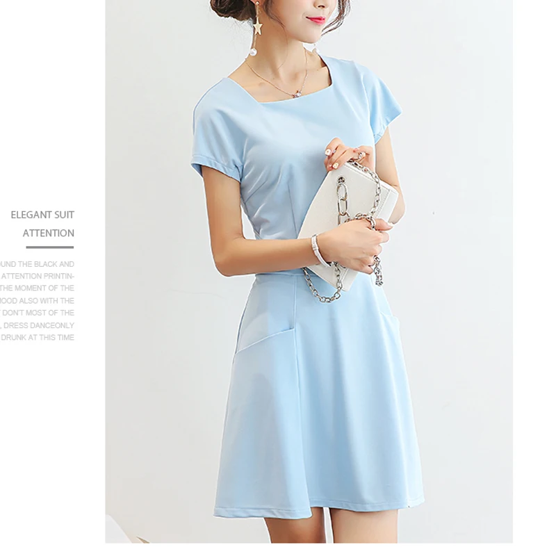 2018 женские платья Новые летние модные однотонные с коротким рукавом элегантные